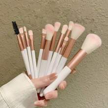 12件套专业超柔软便携式化妆刷套装，包含粉底刷、腮红刷、眼影刷等13种功能，适合居家使用和节日送礼，情人节完美礼物之选。 - 粉色 - 查看 3