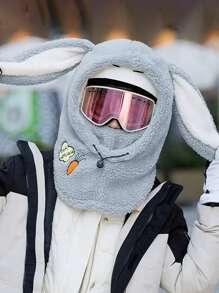 1pc Winter Warm Ski Helmet Cover, Soft Fleece Ski Hat Scarf, Cute Rabbit Ear Decor Helmet Cover - Helmet Hood - View 8