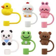 1/4/5/6/8pcs Cartoon Cute Animal Silicone Straw Cover For Cup,Reusable Straw Cover Airtight And Dustproof Drinking Straw Cover Splashproof Straw Cute Cover Accessories Home Room Decoration Party - Multicolor - View 16