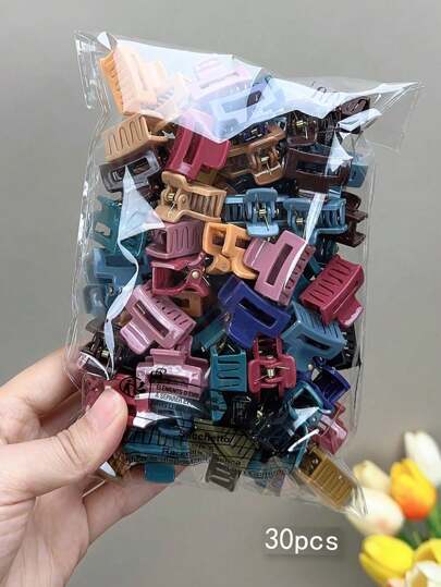 30 件彩色方形小发夹，可爱时尚配饰适合日常使用发夹爪夹发夹发夹发夹发夹，休闲秋冬发饰女士蝴蝶结度假装女士
