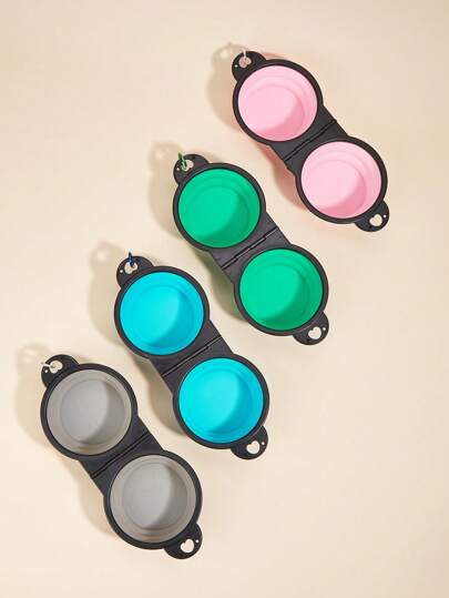 2-In-1 Dog Portable Folding Pet Double Water Bowl, Puppy Feeding Container For Outdoor Travel Water Bottle Camping