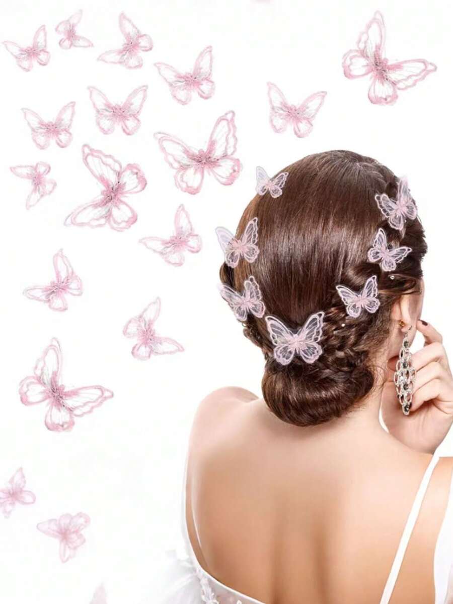 6/12 pièces Pinces à cheveux avec nœud en dentelle, accessoires de cheveux romantiques pour la Saint-Valentin, polyvalents pour l'intérieur/extérieur, convenant pour les concerts, fêtes, mariages, séances photos, ornements de cheveux en forme de papillon