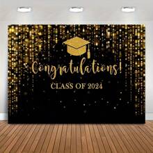 2024 Graduates Background Cloth Black Gold Sparkling Waves Graduation Party Background 2024 Congratulations Graduates Dance Party Cake Table Decoration Photo Booth Props - Multicolor - View 6