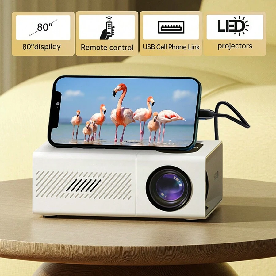 Outdoor Projector, 1080P Full HD Supported Video Projector, Portable Outdoor Home Theater Movie Projector, Compatible With HDMI, USB, AV, Smartphone,Tablet,Laptop.