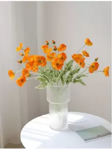 1 件植绒橙色罂粟花人造花，人造花装饰，适用于婚礼、派对、家居、摄影道具 - 橘色 - 查看 1