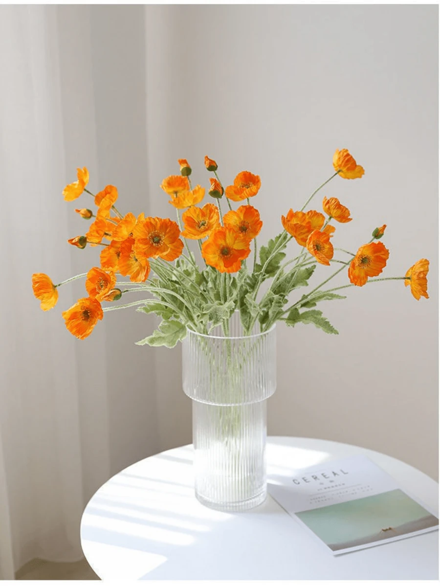 1 件植绒橙色罂粟花人造花，人造花装饰，适用于婚礼、派对、家居、摄影道具 - 橘色 - 查看 1