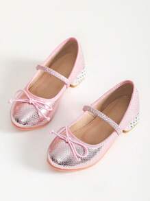 Zapatos de tacón alto con lazo rosa para niñas, zapatos de muñeca para niñas