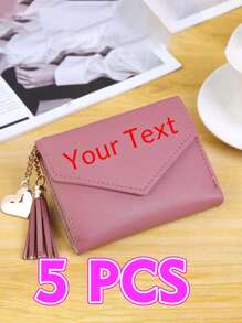 1/2/5pcs Personalized Heart-Shaped Tassel Wallet - Customized Text Women's Card Holder & ID Sleeve, Perfect Gift For Girlfriend - Multicolor - View 31