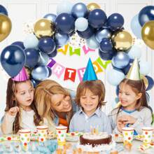 1 set de kit de arco y guirnalda de globos azul marino, dorado, plateado y blanco. Globos de látex metálicos dorados, blancos y confeti de colores variados, en diferentes tamaños, para decoración de despedida de soltera, cumpleaños, boda, aniversario y graduación - Varios estilos disponibles - Multicolor - Ver 7