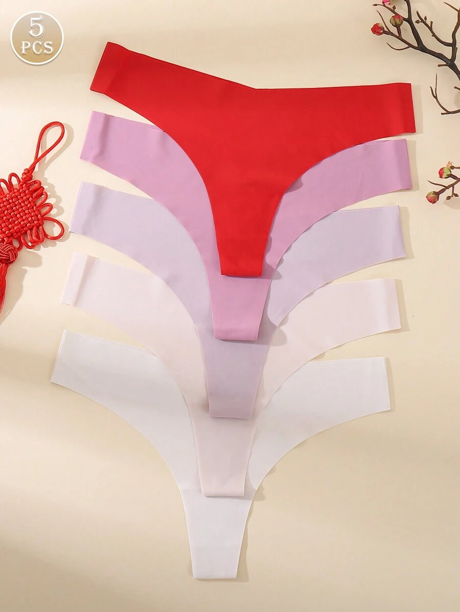 5pcs Women Seamless Thong Sexy Panties, Breathable Soft Fabric, Smooth No VPL