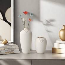 创意白色花朵陶瓷花瓶家居装饰摆件艺术客厅书房插花花瓶房间装饰美观 - 白色 - 查看 3