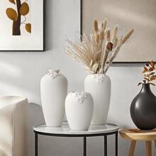 创意白色花朵陶瓷花瓶家居装饰摆件艺术客厅书房插花花瓶房间装饰美观 - 白色 - 查看 4