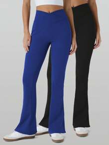 RUNONWHEELS 5 2Pcs Women Butt Lifting Yoga Leggings, High Waist Flared Pants Daily Fitness Sports Leggings, Women'S High-Waisted Cross Design Flared Leggings Suitable Tights - Multicolor - View 5