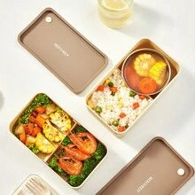 1pc 1440ML Double-Layer Plastic Bento Box With Cutlery Set & Lunch Bag & Sauce Box, Portable Square Lunch Box With Compartments, Leak Proof Fruit Salad Food Storage Container, Dishwasher & Microwave Allowable Lunch Container, Suitable For Student And Adult Use In Home, School, Dorm, Office, Outdoor Camping, Picnic, Travel, Back To School