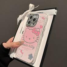Sanrio Lens Circle Glitter Pink, lśniący uroczy Hello Kitty Cat etui na telefon wysokiej klasy kompatybilne z iPhone 16/15/14/13/12/11/7 Plus/XSMax/XS/XR wykwintne etui ochronne