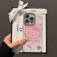 Sanrio Lens Circle Glitter Pink, lśniący uroczy Hello Kitty Cat etui na telefon wysokiej klasy kompatybilne z iPhone 16/15/14/13/12/11/7 Plus/XSMax/XS/XR wykwintne etui ochronne