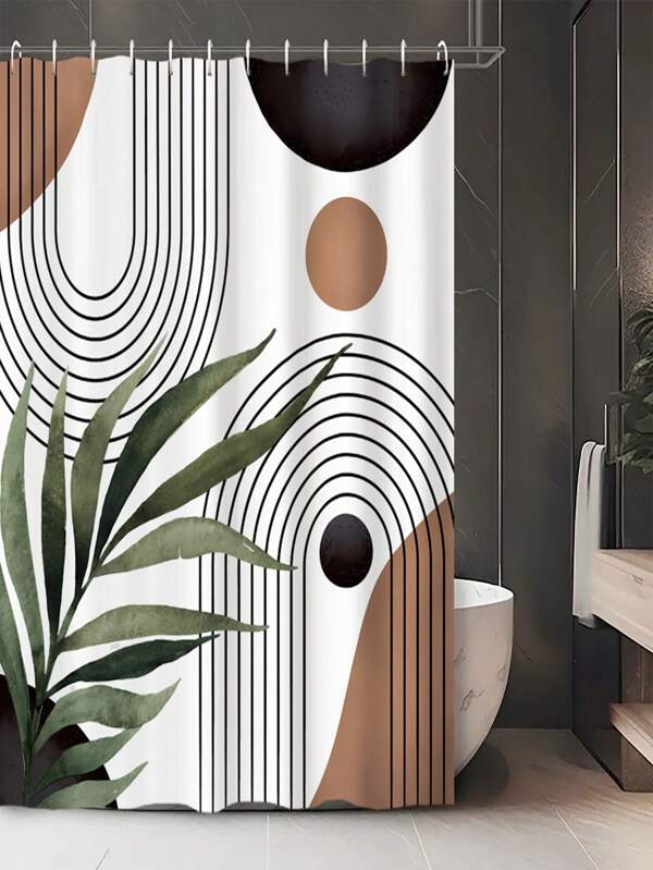 1pc Bohemian Style Leaf Pattern Printed Polyester Fabric Bathroom Waterproof Shower Curtain, Home Decor Home Bathroom Decor Summer Bathroom Accessories Back To School