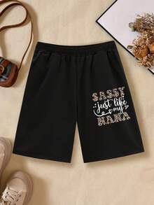 2pcs/Set Tween Girls' Casual Chic Leopard Print & Letter Graphic Crew Neck Short Sleeve T-Shirt And Shorts Set, Spring/Summer New Arrivals - Multicolor - View 5