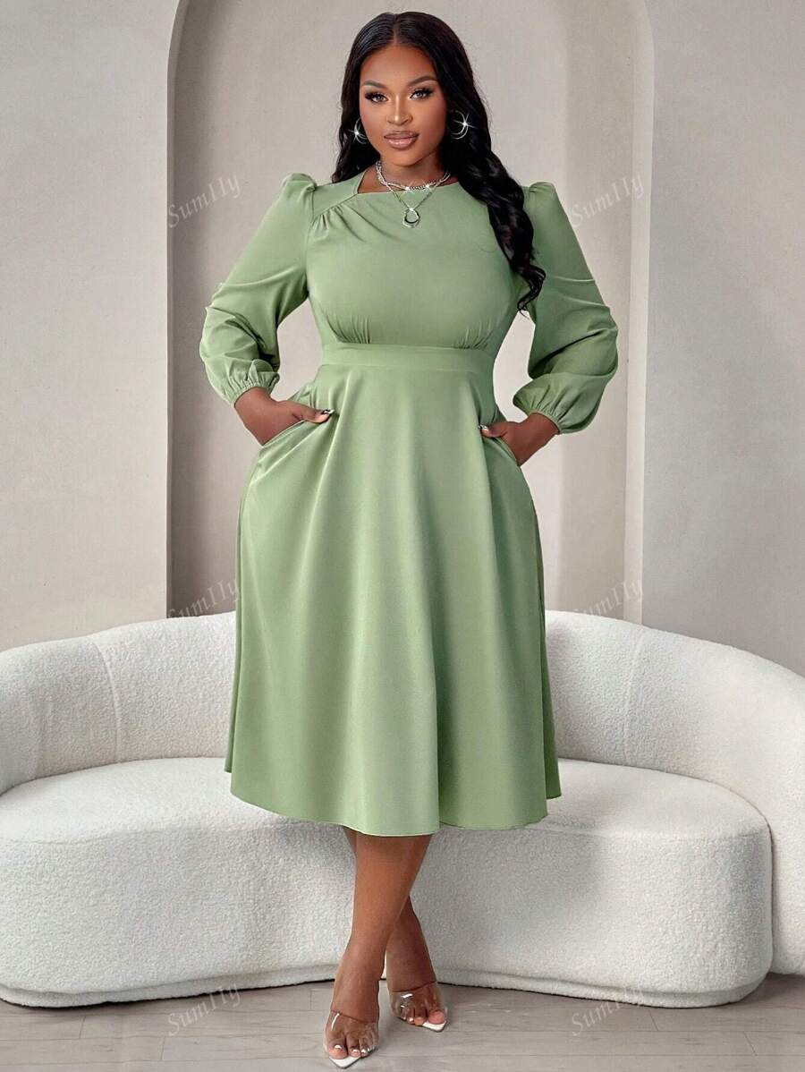 Festival Music Festival Mother Day Halloween New Years Valentines Family Going Out Work Formal Elegant Fall Spring Winter Dress Wedding Guest Teaadult Uniform Flare Women Long Sleeve Green Maxi