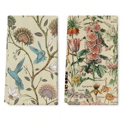 Set de 2 paños de cocina con diseño floral de jardín vintage, toallas de cocina retro muy absorbentes con patrones florales para colgar en el hogar y el comedor