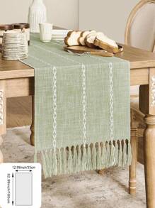 1 pezzo Tovaglia intrecciata in stile bohémien retrò, con nappe fatte a mano e frange annodate, disegno a righe avorio/verde/blu grigio/crema, adatta come copritavolo per caffè o pranzo o come copriletto, adatta per decorare tavoli da banco, matrimoni e festività di campagna,ageli per docciasposa.