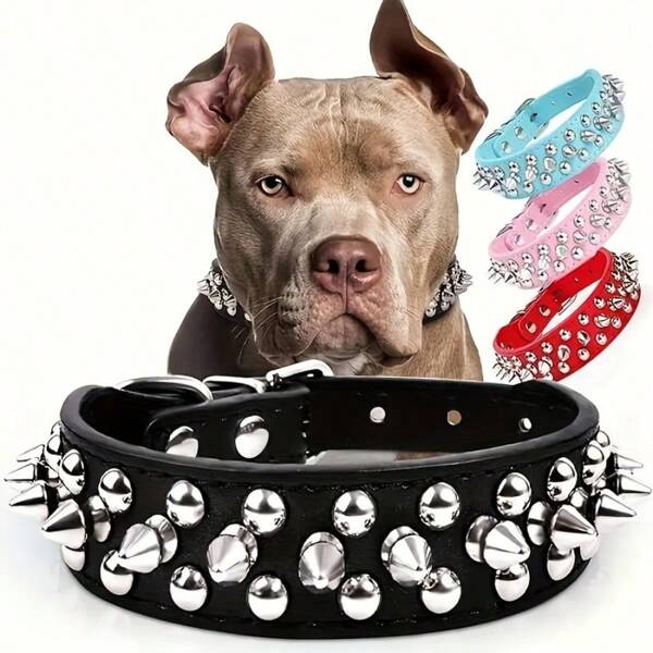 1pc Studded PU Leather Pet Collar, Adjustable For Small-Medium Dogs, For Outdoor Use