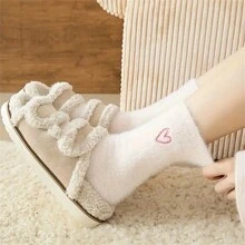 5 paquetes de calcetines de mujer con bordado de corazón, calcetines cómodos, esponjosos y gruesos hasta el tobillo, de poliéster, de moda para otoño/invierno, lavado a mano o limpieza en seco, tejido de punto, calcetines tobilleros para damas