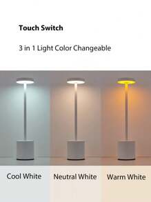 1 PC Wireless Table Lamp Touch Switch Table Lamp Type C 5V Rechargeable 3 In 1 Light Colors Dimmable Brightness Table Lamp For Office Study Bedroom Living Room