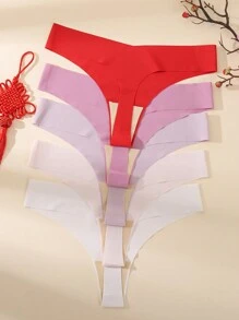 5pcs Women Seamless Thong Sexy Panties, Breathable Soft Fabric, Smooth No VPL