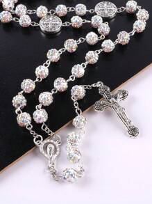 GO2CJBEADS 1件复古经典多色53颗8毫米水晶珠天主教十字架项链，男女通用个性化手工天主教祈祷念珠首饰，礼品