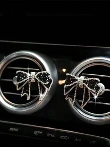 1pc/2pcs Car Air Conditioning Vent Clip Inlaid With Diamond Bow Decoration For Car Air Conditioning Vents - one-size - View 1