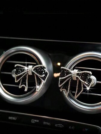 1pc/2pcs Car Air Conditioning Vent Clip Inlaid With Diamond Bow Decoration For Car Air Conditioning Vents