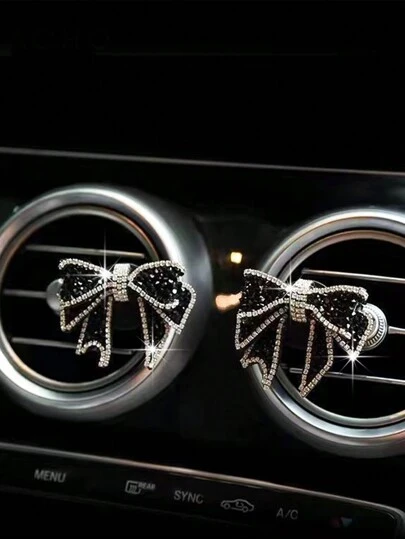 1 st/2 st billuftkonditioneringsventilklämma inlagd med diamantbågedekoration för luftkonditioneringsventiler i bil