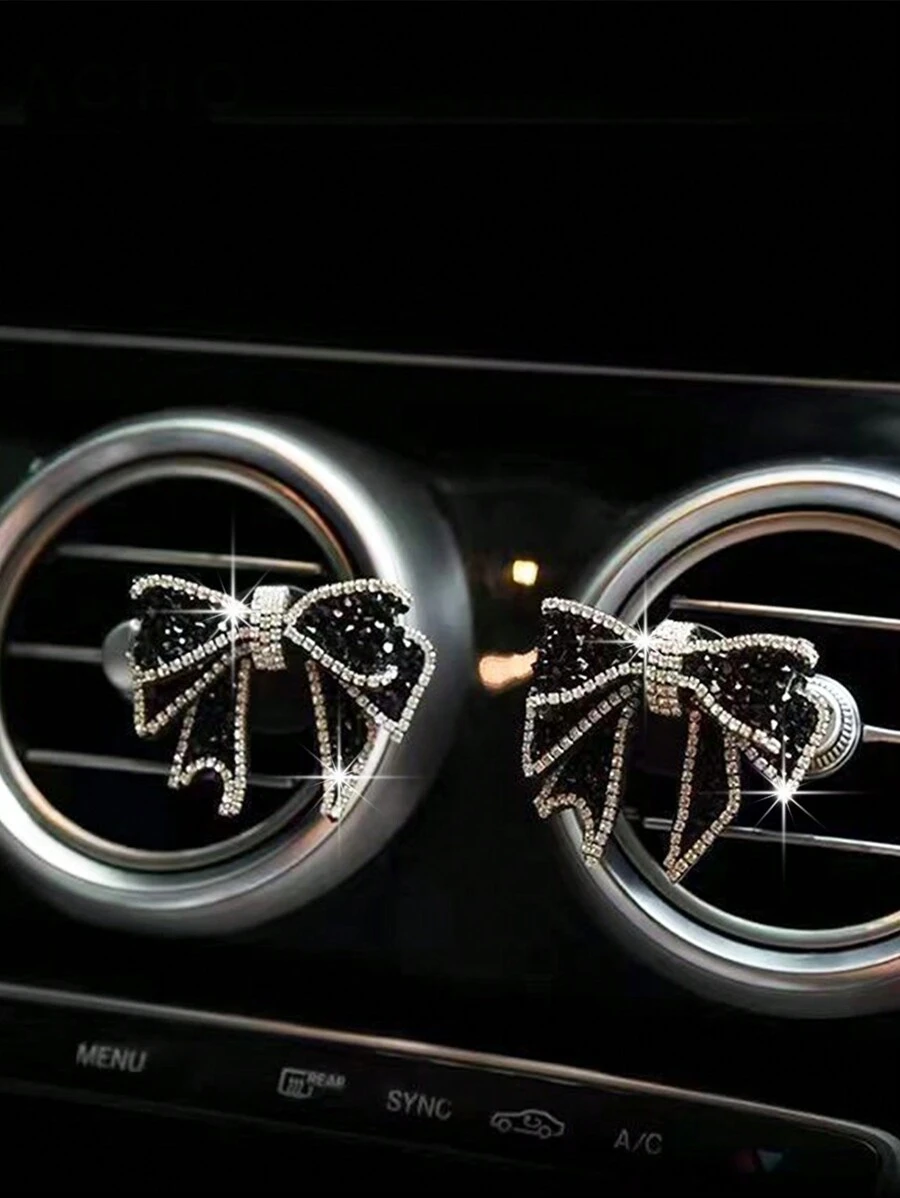 1pc/2pcs Car Air Conditioning Vent Clip Inlaid With Diamond Bow Decoration For Car Air Conditioning Vents - one-size - View 1
