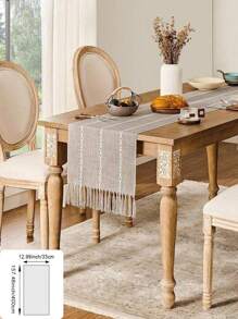 1 pezzo Tovaglia intrecciata in stile bohémien retrò, con nappe fatte a mano e frange annodate, disegno a righe avorio/verde/blu grigio/crema, adatta come copritavolo per caffè o pranzo o come copriletto, adatta per decorare tavoli da banco, matrimoni e festività di campagna,ageli per docciasposa.