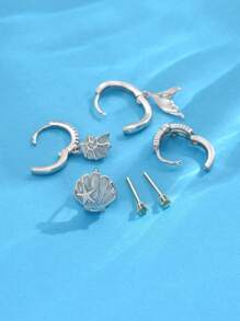 6 件套优雅美人鱼公主海洋方晶锆石耳钉套装，适合派对、节日、约会或婚礼 - 銀色 - 查看 3