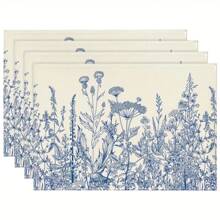 Decoração de mesa de primavera com borboleta de hortênsia aquarela, jogo americano de mesa com flor de caminhão xadrez de búfalo azul-claro, preto e branco, jogo americano chinês de primavera com ervas e flores silvestres azuis, conjunto de 4 peças, jogo americano de mesa de primavera vintage, perfeito para decoração de refeições de cozinha de festa - multicolorido - Ver 10