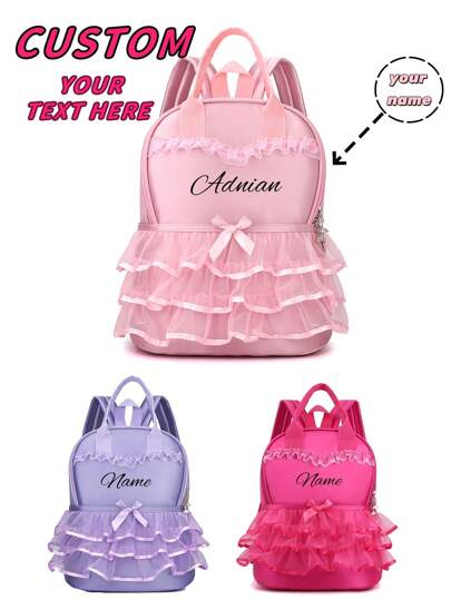 A Custom Bag With A Personalized Name Or Holiday Message. Customize Your Own Backpack Dance Bag, Pink Lace Ballet Little Princess School You Can Customize Name, Letters, Lucky Numbers, Etc., Very Suitable For School, Class, Travel, Daily Adaptation, Birthday Gifts Friends And Daughters, As Souvenir Meaningful Package, Christmas Gift, New Year Etc.
