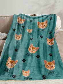 1pc Customized Face/Name Blanket , Personalized Face/Name Blanket For Christmas Gifts , Personalized Christmas Bedding Blanket, Dinosaur Background Blanket, Blanket Use For Bedding/Sofa/Indoor/Outdoor, Friend Gift, Family Gift, Birthday Gifts, Gift For Friend, Gift For Her,Gift For Girlfriend, Gift For Boy, Catdad, Cutie, Picture Blankets Customized - Style 1 - View 7