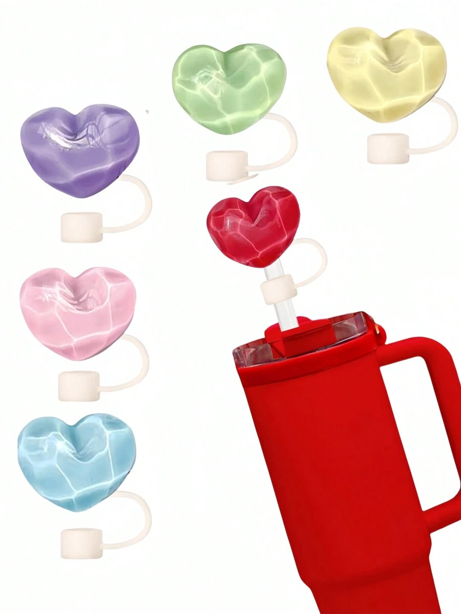 2 szt. Kolorowe, faliste wieczka w kształcie serca, wielokrotnego użytku silikonowe wieczka pasujące do kubków 30 oz i 40 oz, pyłoszczelne, pasujące do słomek 10 mm, akcesoria do kubków, kreatywne dekoracje ze słomek, odpowiednie na Walentynki, Boże Narodzenie, prezenty na Halloween, prezenty urodzinowe dla mężczyzn i kobiet