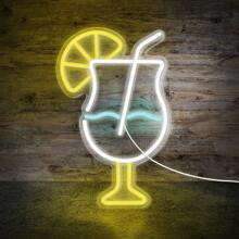 Insegna al neon a LED alimentata tramite USB - Disegno multicolore di un bicchiere da cocktail con fetta di limone - Decorazione da appendere a parete con interruttore per feste, bar, caffetterie, club, studi, gallerie, negozi - Senza batteria, 15,75x10,03 pollici, 1 pezzo