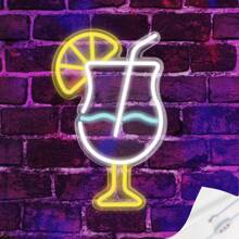 Insegna al neon a LED alimentata tramite USB - Disegno multicolore di un bicchiere da cocktail con fetta di limone - Decorazione da appendere a parete con interruttore per feste, bar, caffetterie, club, studi, gallerie, negozi - Senza batteria, 15,75x10,03 pollici, 1 pezzo