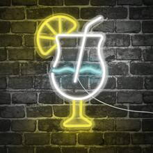 Insegna al neon a LED alimentata tramite USB - Disegno multicolore di un bicchiere da cocktail con fetta di limone - Decorazione da appendere a parete con interruttore per feste, bar, caffetterie, club, studi, gallerie, negozi - Senza batteria, 15,75x10,03 pollici, 1 pezzo