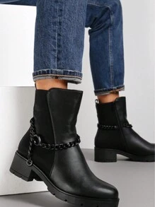 Women's Plain Color Ankle Boots, Simple And Practical Multipurpose Design - Black - View 2