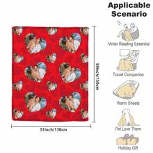 1pc Gepersonaliseerde Valentijnsdag Hart Print Deken, Zachte Flanellen Deken, Warme En Gezellige Deken, Memorabele Moment Herinneringsdeken, Verjaardagscadeau, Kerstcadeau, Cadeau Voor Familie En Vrienden, Geschikt Voor Slaapkamer, Kantoor, Bed, Bank, Fauteuil, Gebruikt Voor Dutje, Kamperen, Reizen