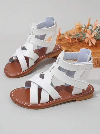 Sandálias romanas listradas de verão para meninas, botas baixas casuais para atividades ao ar livre, sandálias confortáveis para férias na praia