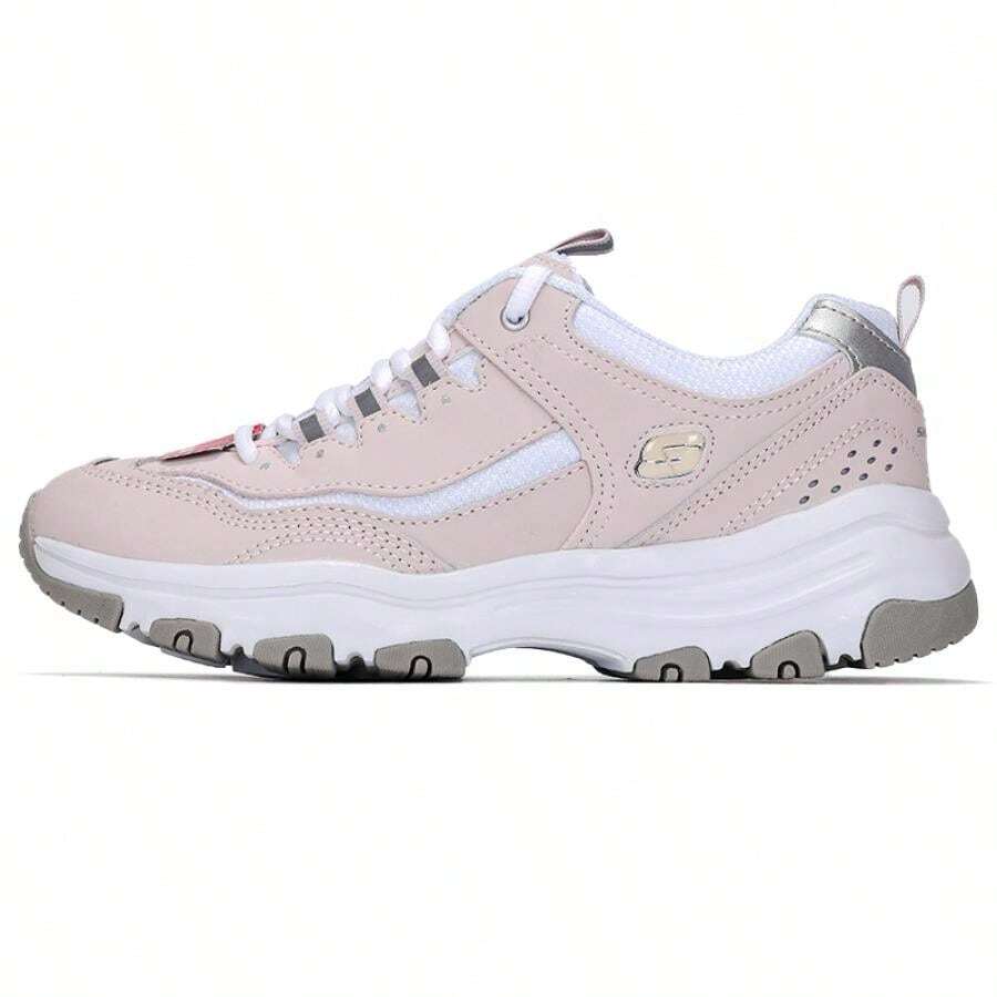 Skechers 女士 D'LITES 系列时尚系带休闲鞋,厚底舒适熊猫运动鞋。37 码及以上建议订购小半码。 - 白色/淺粉紅色 - 查看 1
