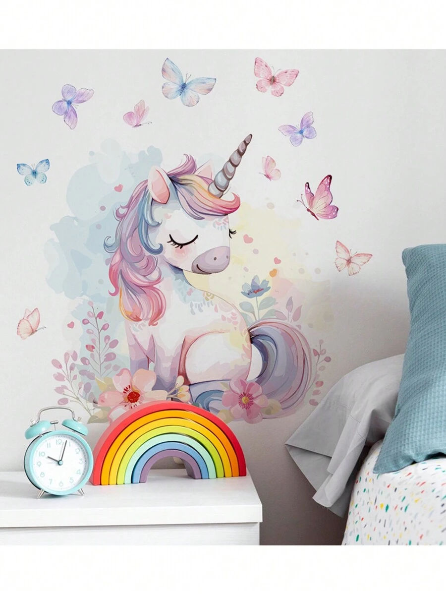 1pc Cartoon Style Themed Wall Decal Stickers, Self-Adhesive Wallpaper Decoration For Living Room & Bedroom - Multicolor - View 1