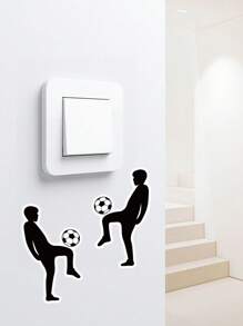1pc Football & Figure Graphic Switch Outlet Wall Sticker - Đen và trắng - Xem 6