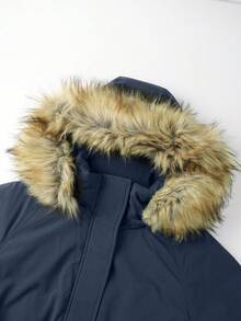 Risissida Damen Mantel mit Kapuze und fellbesetztem Kragen, geeignet für Herbst und Winter Saison. - Blau - Übersicht 5